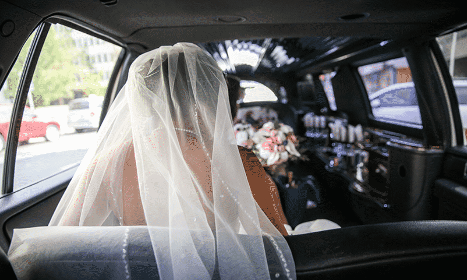 Bride in a Wedding Limouine in Banff